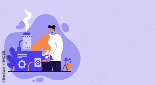 Man operating industrial machinery, symbolizing manufacturing, production processes, and technological innovation. Ideal for business, science, or industrial content.