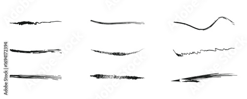 Underline stroke chalk scribbles doodle line collection on chalkboard. Hand drawn outline sketch wave brush mark elements crosshatch rough dividers set for text highlight underline emphasis