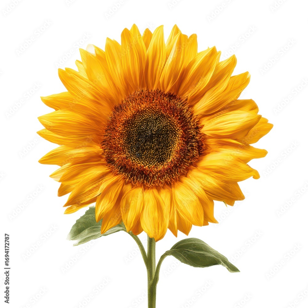 Fototapeta premium A Radiant Sunflower Blooming with Vivid Yellow Petals and a Rich Brown Center, Capturing the Essence of Summer in Full Flourish