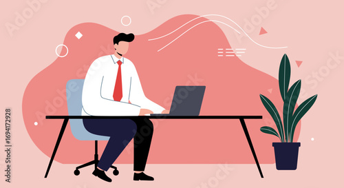 Professional man diligently working on his laptop at a modern desk, symbolizing productivity, remote work, and professional life. Ideal for business and technology themes.
