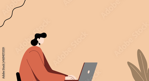 A person working diligently on a laptop in a calm, minimalist environment. Ideal for concepts of remote work, online education, or digital business.