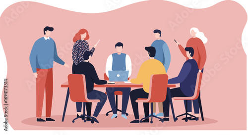 Team of diverse professionals collaborating in a modern office meeting. Ideal for business, teamwork, and corporate communication concepts.