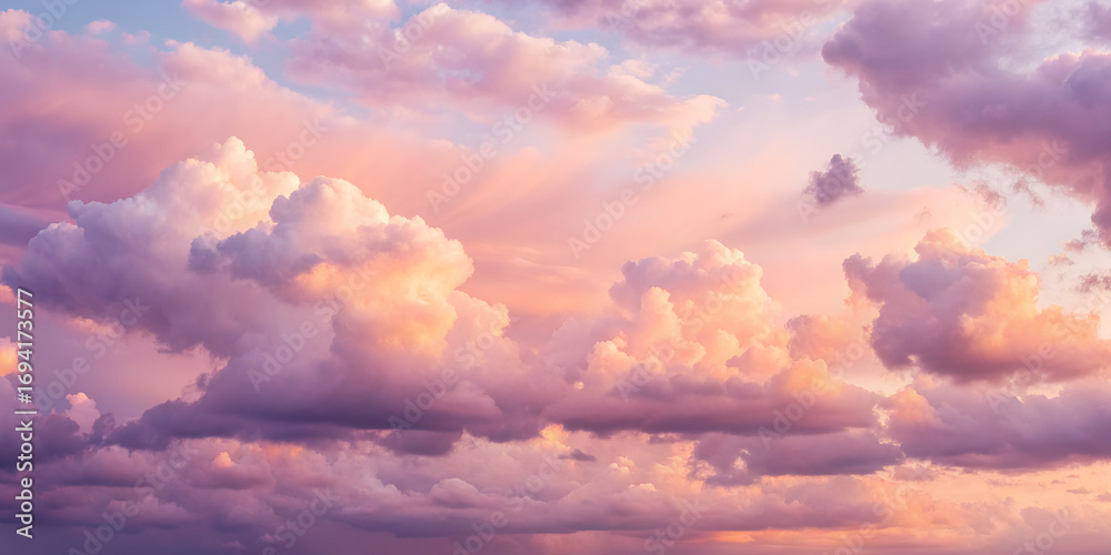 Fototapeta premium Dreamy pastel cloudscape with lavender and peach tones in eco inspired abstract artistic design 