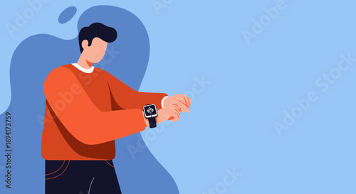 Modern man checking his smart watch, symbolizing technology integration, connectivity, and efficient time management in daily life. Ideal for lifestyle and business concepts.