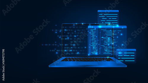 Web development software programming concepts, abstract programming languages ​​and programming code on laptop