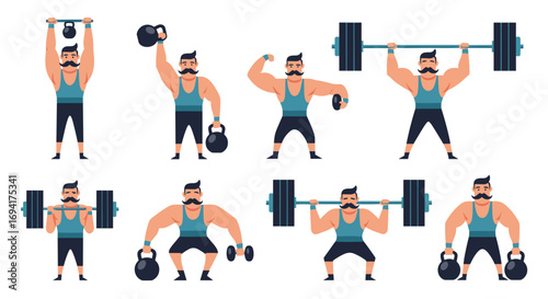 Fitness enthusiast demonstrates various weightlifting exercises for muscle building and strength training