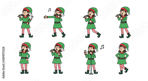 A collection of animated elf characters singing and performing with microphones