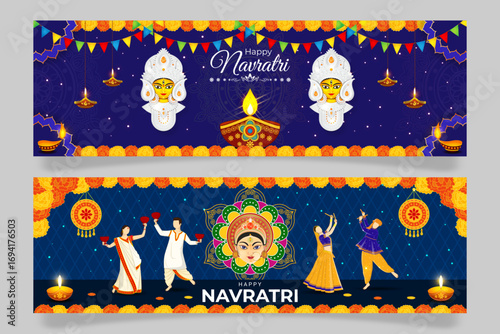 Vector illustration of Happy Navratri social media template