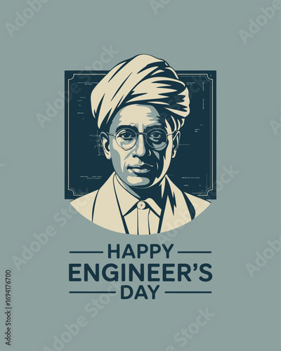 Happy Engineer’s Day Sir M. Visvesvaraya Portrait with Engineering Blueprint