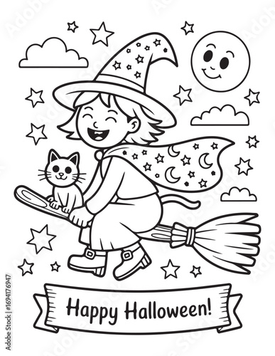 Spooky Halloween Coloring Book Pages For Kids-Adults,  Vectors Illustration, Line Art, Black & White Designs, Bold-Easy, A4 Size 8.5x11" Inches