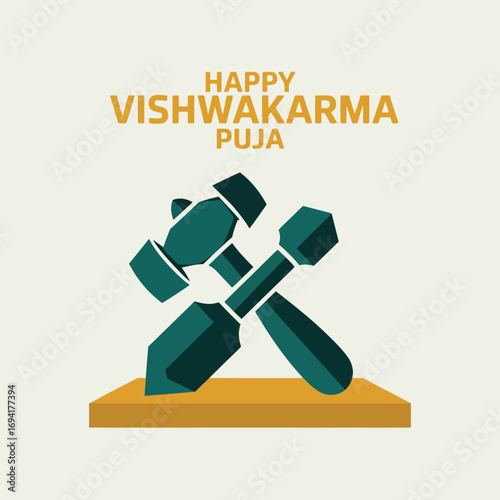 Happy Vishwakarma Puja Hammer Illustration Festival
