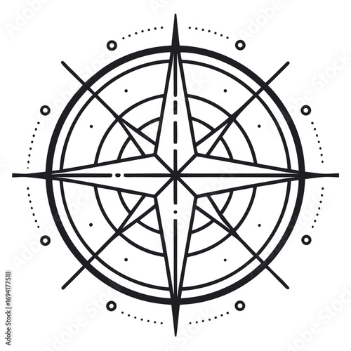 Black compass rose silhouette isolated on white background