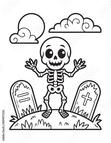 Spooky Halloween Coloring Book Pages For Kids-Adults,  Vectors Illustration, Line Art, Black & White Designs, Bold-Easy, A4 Size 8.5x11" Inches