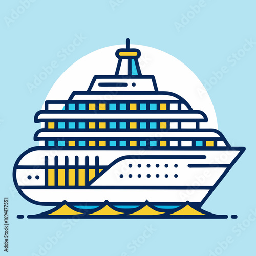Modern cruise ship silhouette isolated on white background