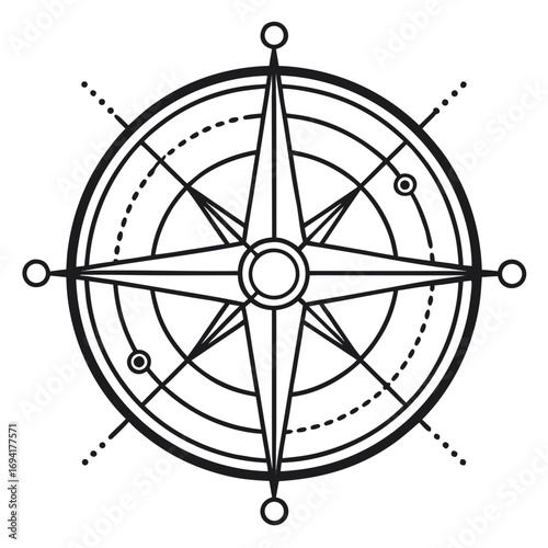 Compass rose silhouette isolated on white background