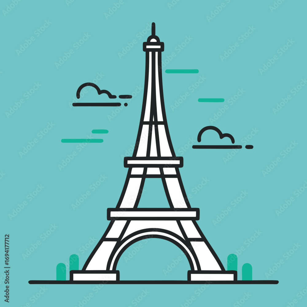 Obraz premium Eiffel tower silhouette isolated on white background