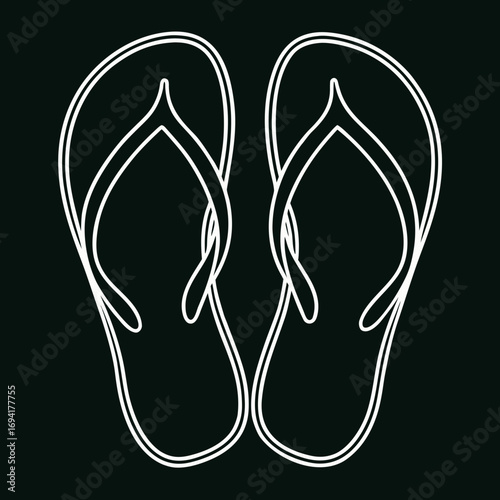 White outline of flip flops silhouette isolated on white background