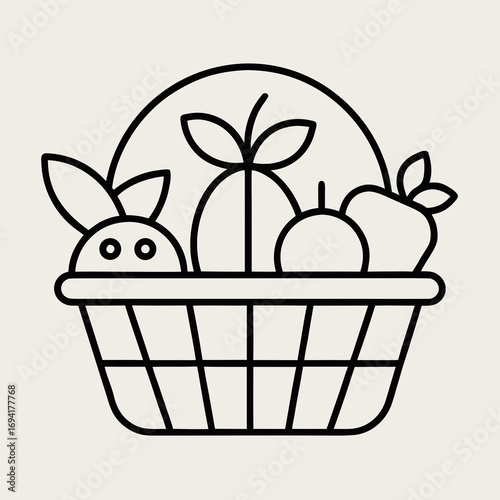 Fruit basket with bunny silhouette isolated on white background