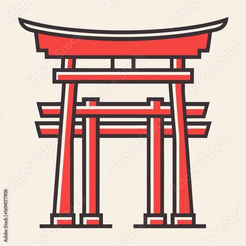 Red japanese torii gate silhouette isolated on white background