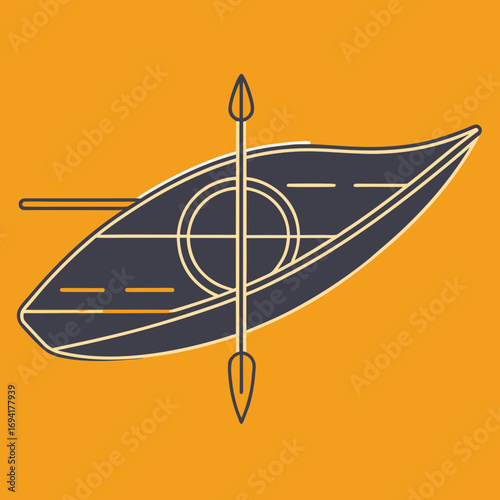 Kayak and paddle silhouette isolated on white background