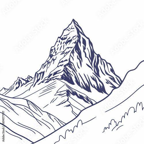 Mountain range silhouette isolated on white background