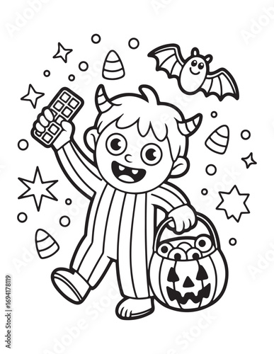 Spooky Halloween Coloring Book Pages For Kids-Adults,  Vectors Illustration, Line Art, Black & White Designs, Bold-Easy, A4 Size 8.5x11" Inches