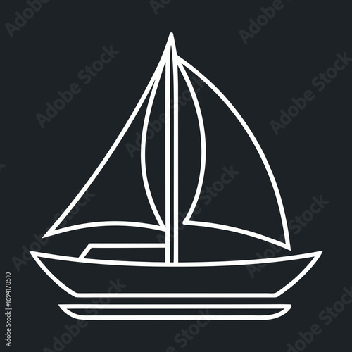 White outline sailboat silhouette isolated on white background
