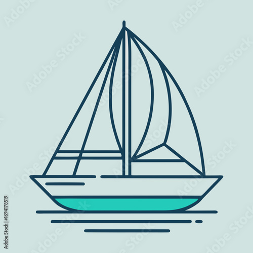 Sailboat silhouette with sails up isolated on white background