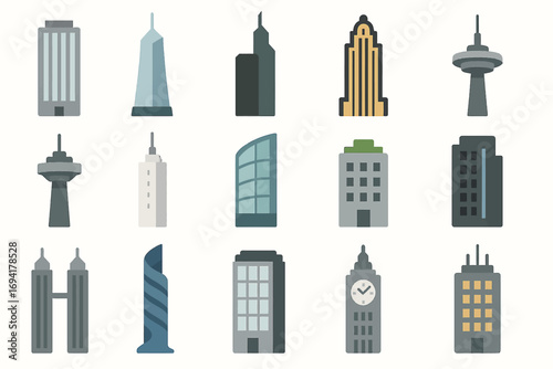 Skyscraper Building Icons Set Urban Architecture Design