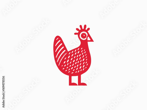 Charming rustic red chicken illustration brings farm fresh joy to your creative projects