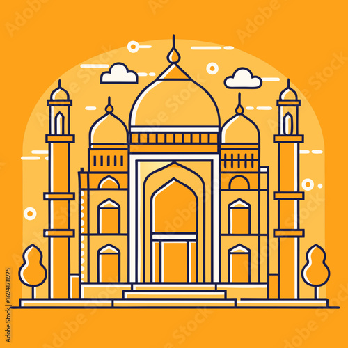 Taj mahal silhouette isolated on white background
