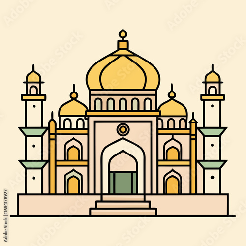 Stylized taj mahal silhouette isolated on white background