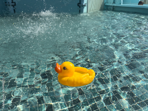 A yellow rubber duck floats...