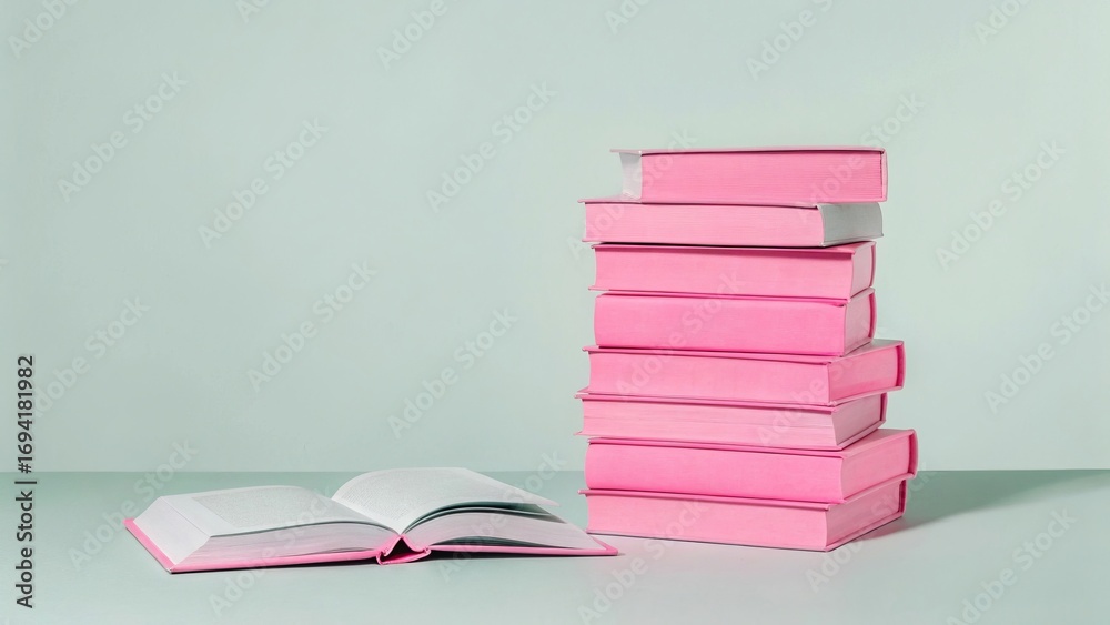 Fototapeta premium Open and Hardback Books on Wooden Table, Flat Lay Education Concept - 6
