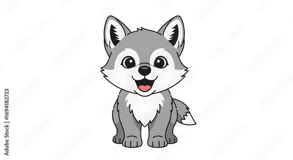 Fototapeta premium Funny and cute husky puppy cartoon vector illustration with a happy tail on a white background