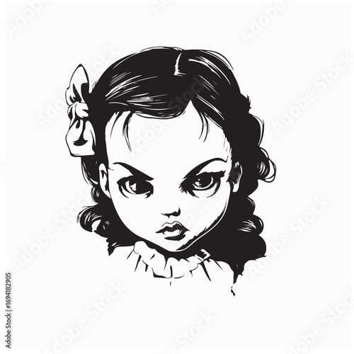 Scary Doll Vector Illustration with Creepy Expression and Horror Design Style