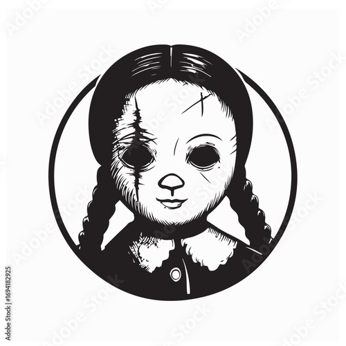 Scary Doll Vector Illustration with Creepy Expression and Horror Design Style