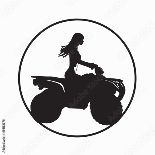 Silhouette Vector of Young Woman Driving ATV on Mountain Trail