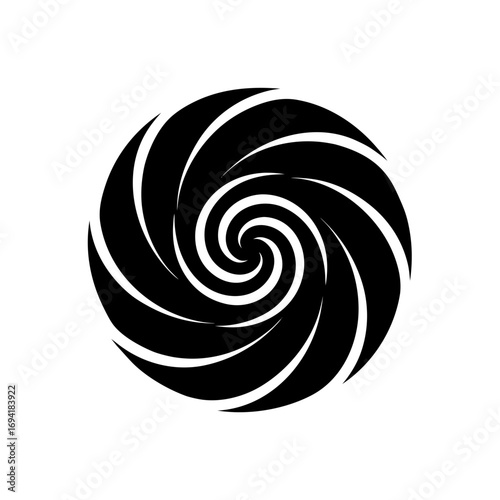 Black circular swirling design on transparent background silhouette