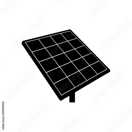 A solar panel in black and white on transparent background silhouette