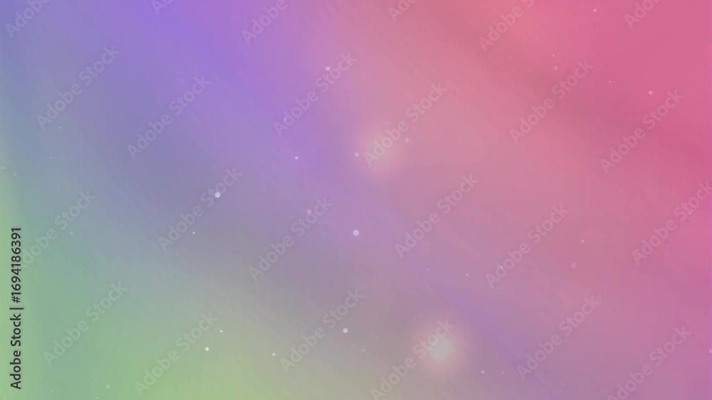 Gradient background from green blue purple to pink tones.