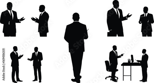 Businessmen in formal suits talking, presenting, discussing ideas, office meeting, collaboration, teamwork, communication, professional interaction, negotiation, leadership, business presentation,