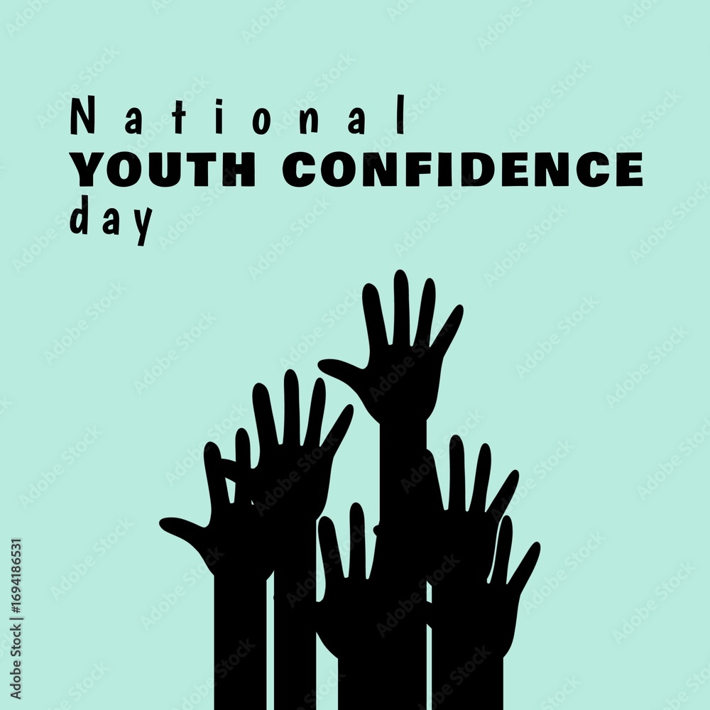 Fototapeta premium National youth confidence day poster with raise hands silhouette