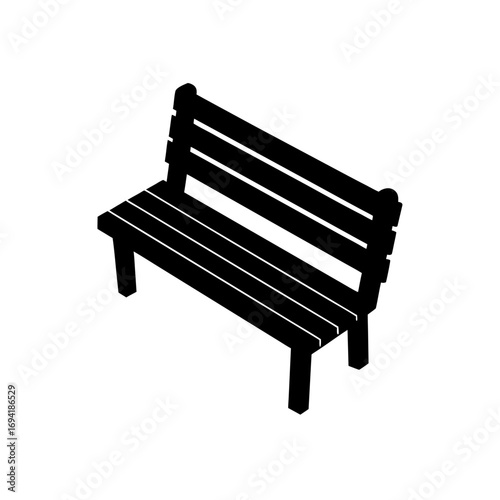 Isometric view of a park bench on transparent background silhouette