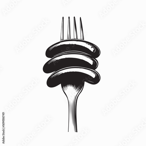 Grilled sausage on fork over  image vector isolated on white background