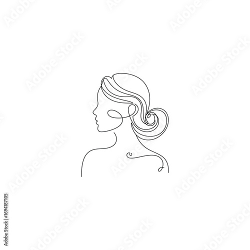 Elegant Continuous Line Art of a Woman with an Updo Hairstyle Depicting Minimalist Beauty and Grace