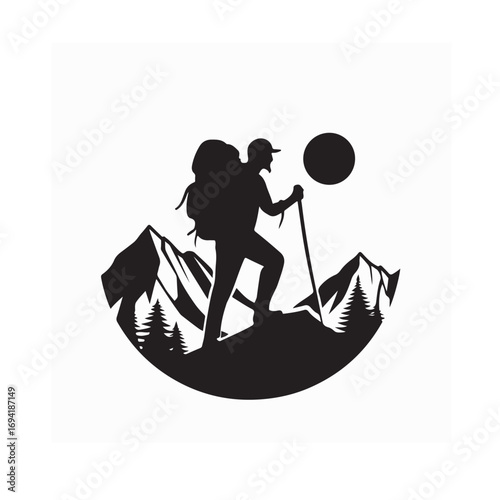 Hiking Silhouette Logo Vector Design for Outdoor Adventure