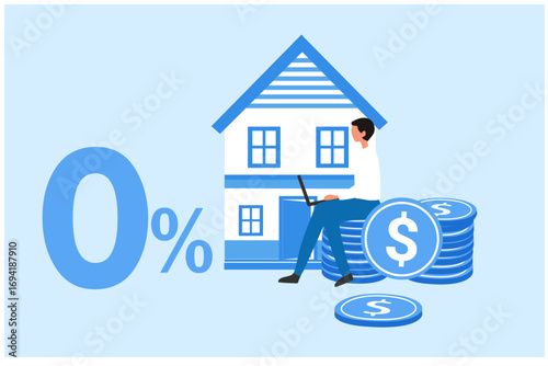 Home loan, refinance and real estate mortgage with 0% interest rate. Promotion campaign in financial, banking business vector illustration