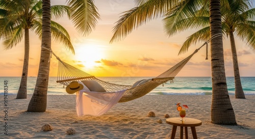 Wallpaper Mural Serene tropical beach escape with hammock palm trees cocktail and tranquil ocean backdrop Torontodigital.ca