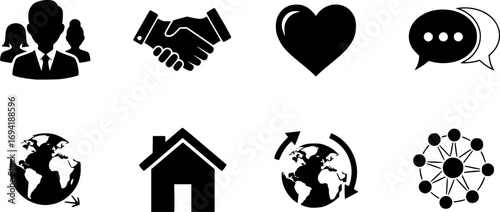 Community icon vector set in black flat and line stroke style
